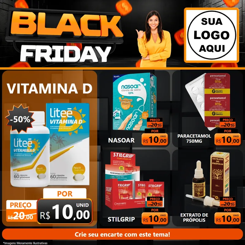 Modelo de Rede Social para Feed Facebook com o tema Black Friday para Farmácia