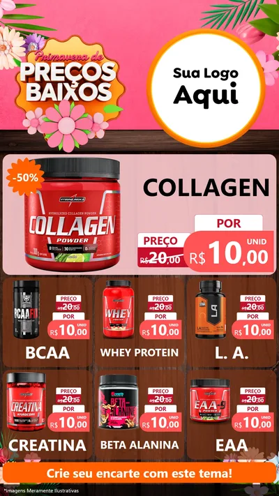 Modelo de Rede Social para Stories com o tema Primavera de Preços Baixos para Suplementos alimentares