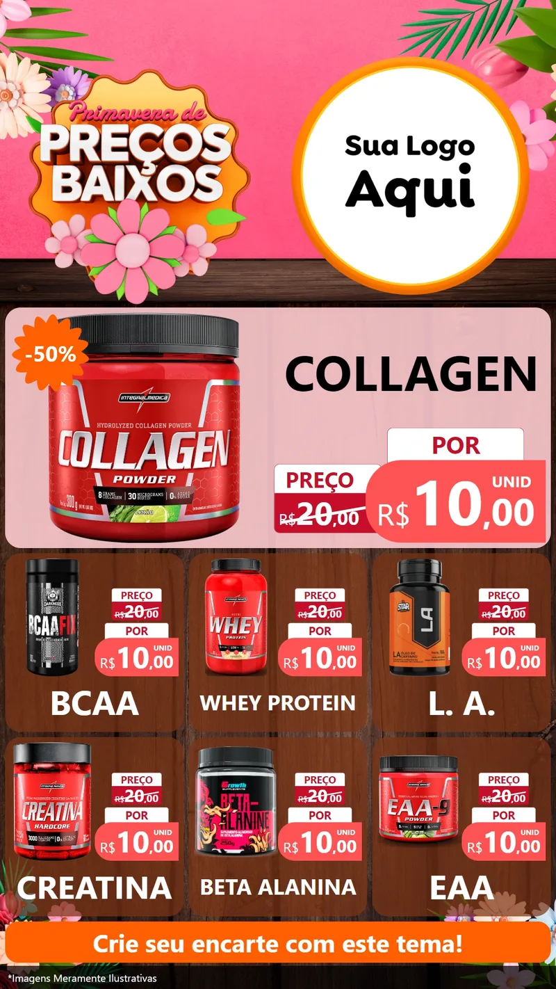 Modelo de Rede Social para Stories com o tema Primavera de Preços Baixos para Suplementos alimentares