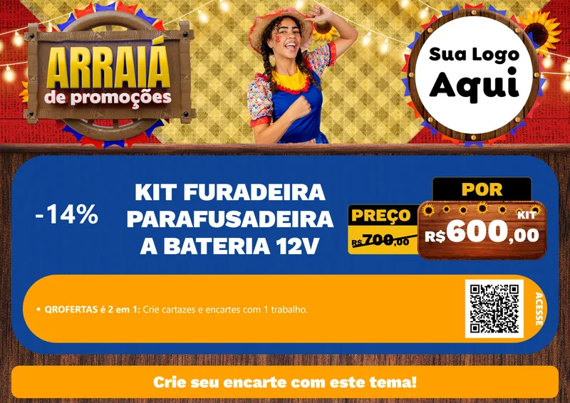Modelo de Cartaz para Cartaz A4 Horizontal com o tema Arraiá de Promoções para Maquinas e Ferramentas