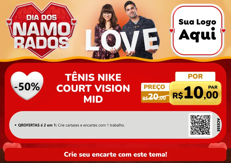 Modelo de Cartaz para Cartaz A4 Horizontal com o tema Dia dos Namorados para Calçados