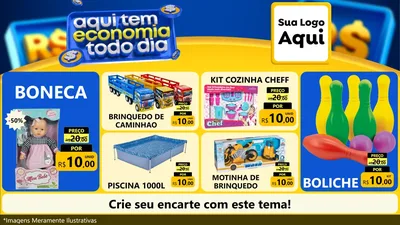 Modelo de TV para TV Horizontal com o tema Aqui Tem Economia Todo Dia para Brinquedos