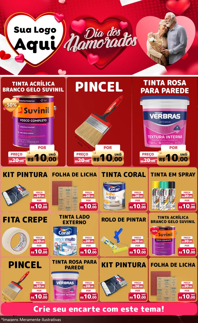 Modelo de Encarte para Encarte Grande com o tema Dia Dos Namorados para Tintas e Ferramentas