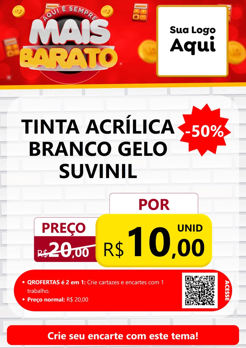 Modelo de Cartaz para Cartaz A4 Vertical com o tema Mais Barato para Tintas e Ferramentas