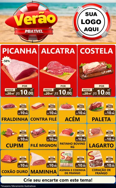 Modelo de Encarte para Encarte Grande com o tema Verão Imbatível para Açougue