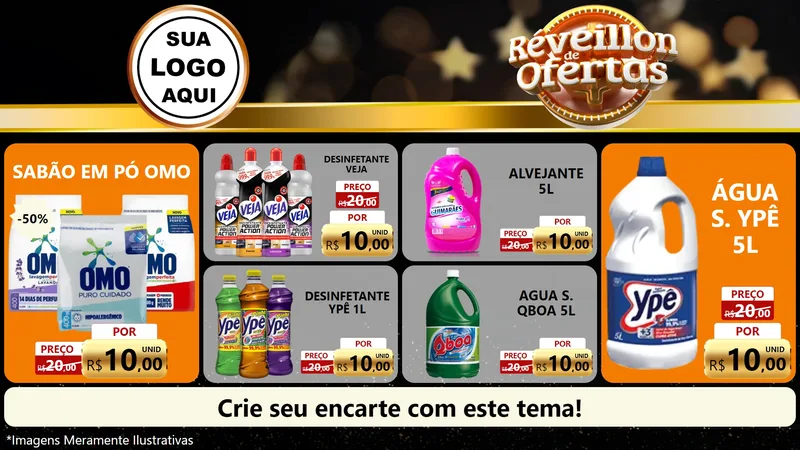 Modelo de TV para TV Horizontal com o tema Réveillon de Ofertas para Produtos de Limpeza