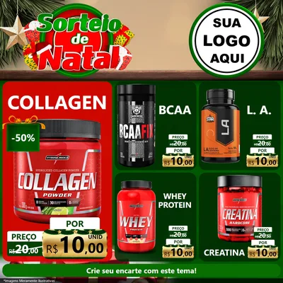 Modelo de Rede Social para Feed Facebook com o tema Sorteio de Natal para Suplementos alimentares