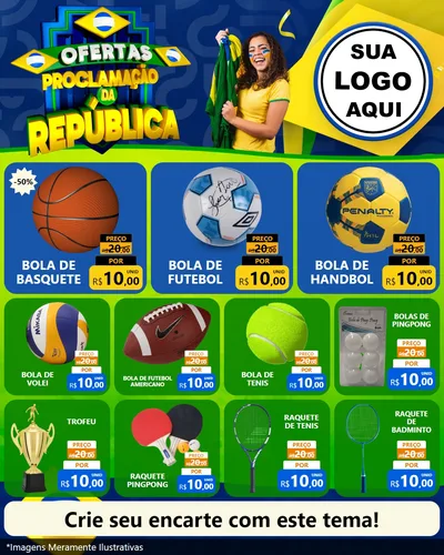Modelo de Rede Social para Feed Instagram com o tema Ofertas Proclamação da República para Artigos Esportivos