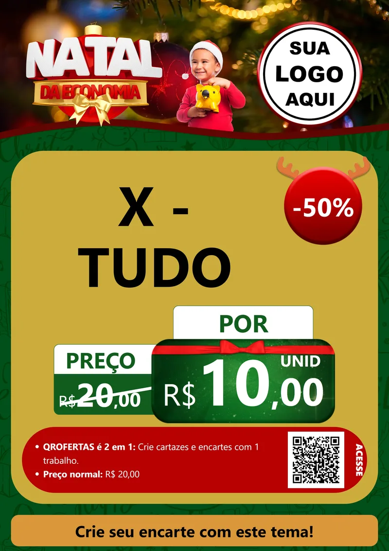 Modelo de Cartaz para Cartaz A4 Vertical com o tema Natal da Economia para Hamburgueria