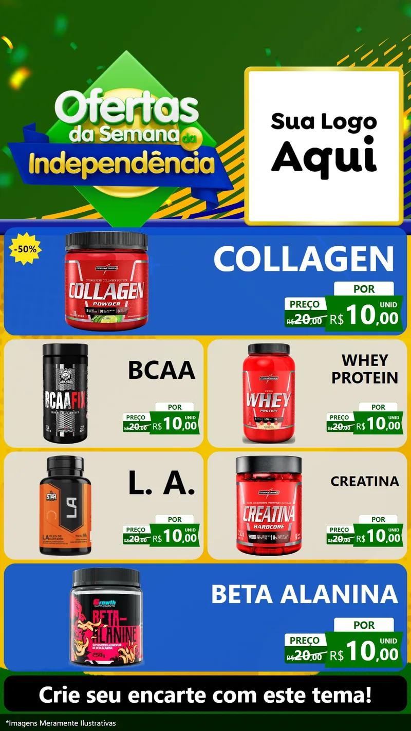 Modelo de TV para TV Vertical com o tema Ofertas da Semana da Independência para Suplementos alimentares