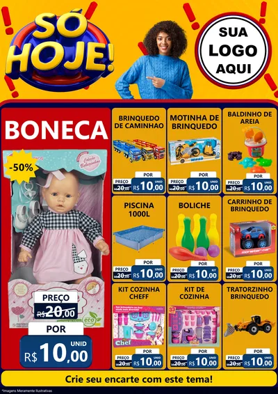 Modelo de Encarte para Encarte A4 Vertical com o tema Só Hoje! para Brinquedos