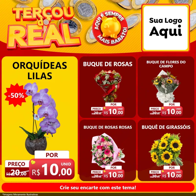 Modelo de Rede Social para Feed Facebook com o tema Terçou do Real para Floricultura e jardim