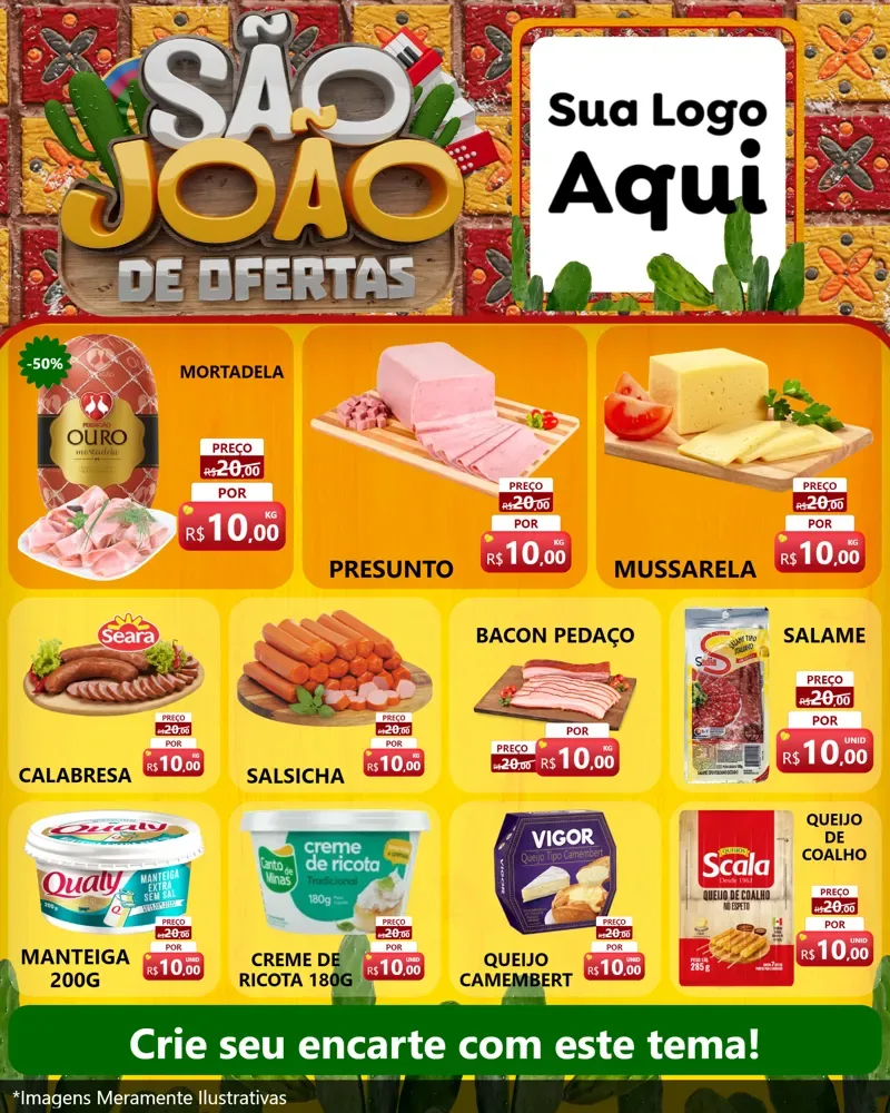 Modelo de Rede Social para Feed Instagram com o tema São João de Muitas Ofertas - Junina para Frios e Laticínios