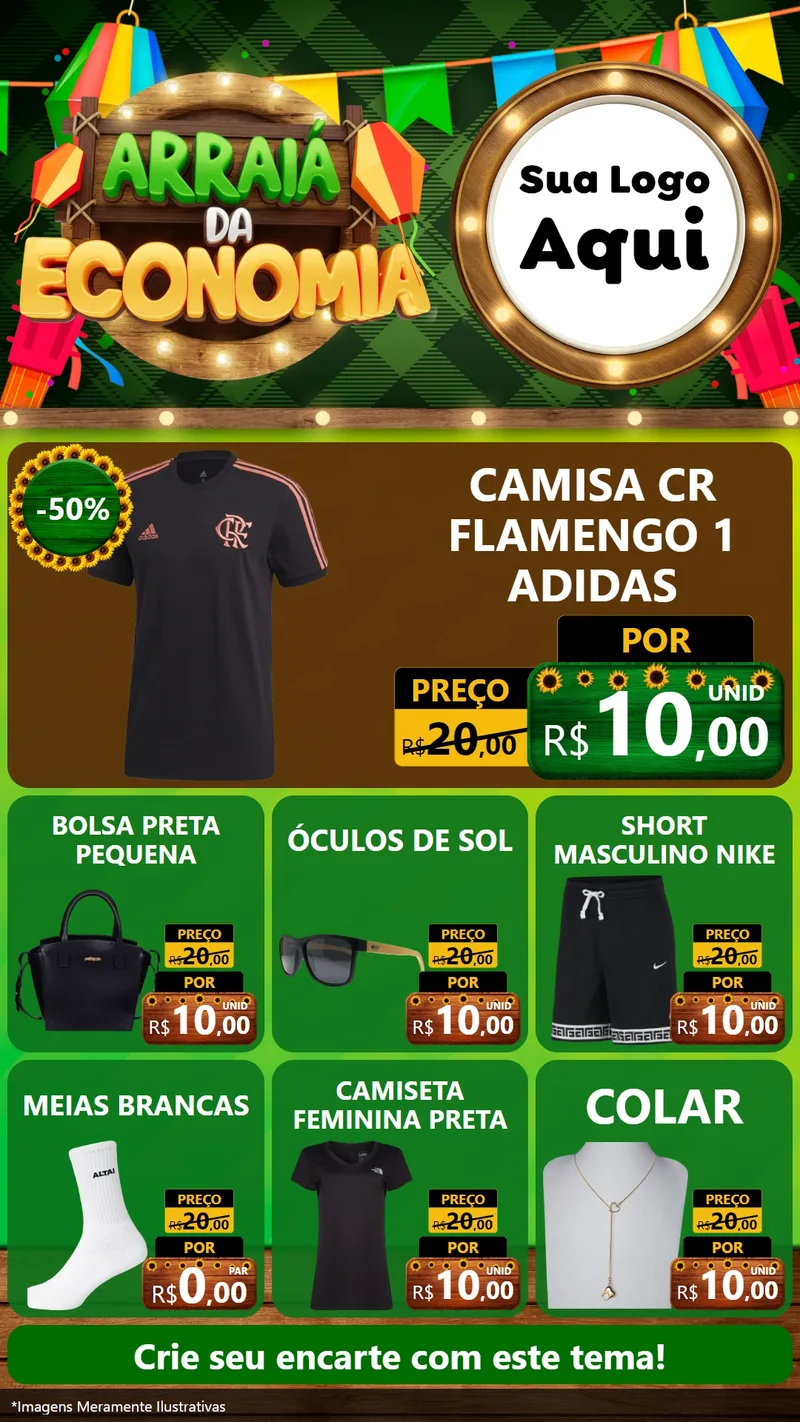 Modelo de Rede Social para Stories com o tema Arraiá de Economia para Roupas e acessórios