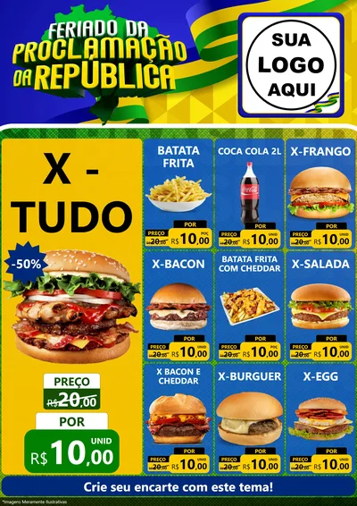 Modelo de Encarte para Encarte A4 Vertical com o tema Feriado da Proclamação da República para Hamburgueria