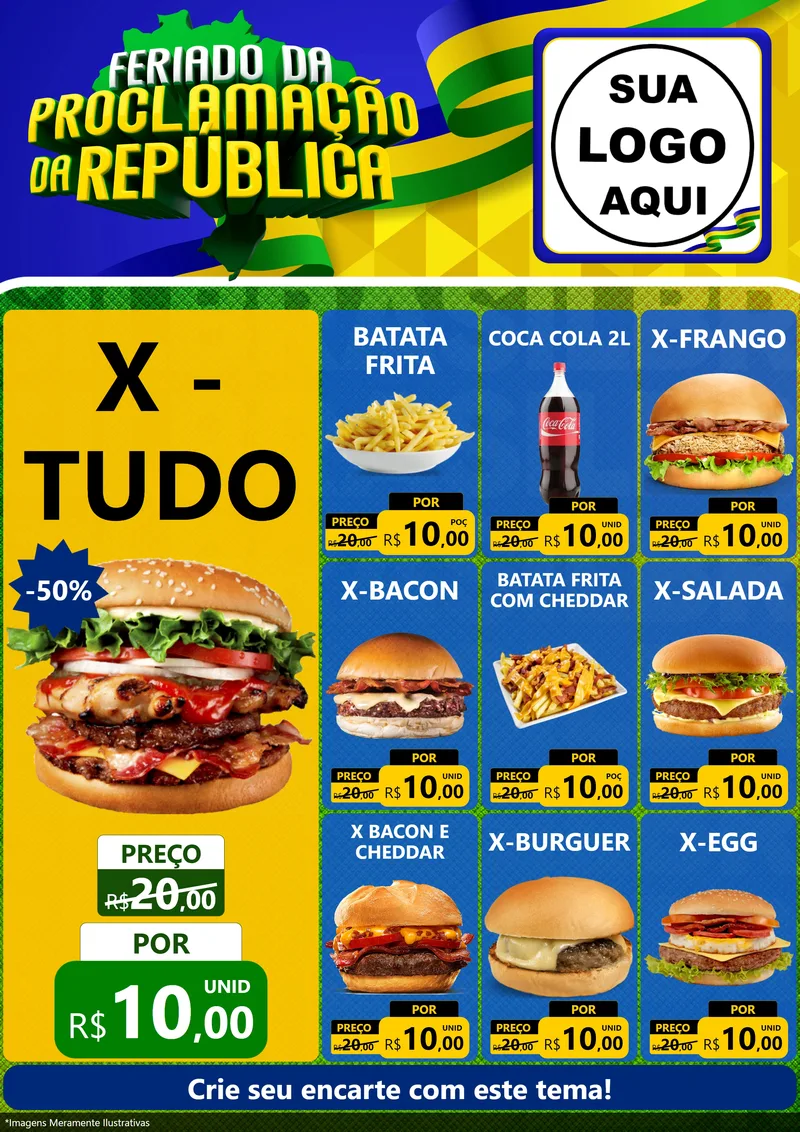 Modelo de Encarte para Encarte A4 Vertical com o tema Feriado da Proclamação da República para Hamburgueria