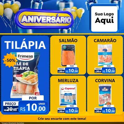 Modelo de Rede Social para Feed Facebook com o tema Aniversário para Peixaria