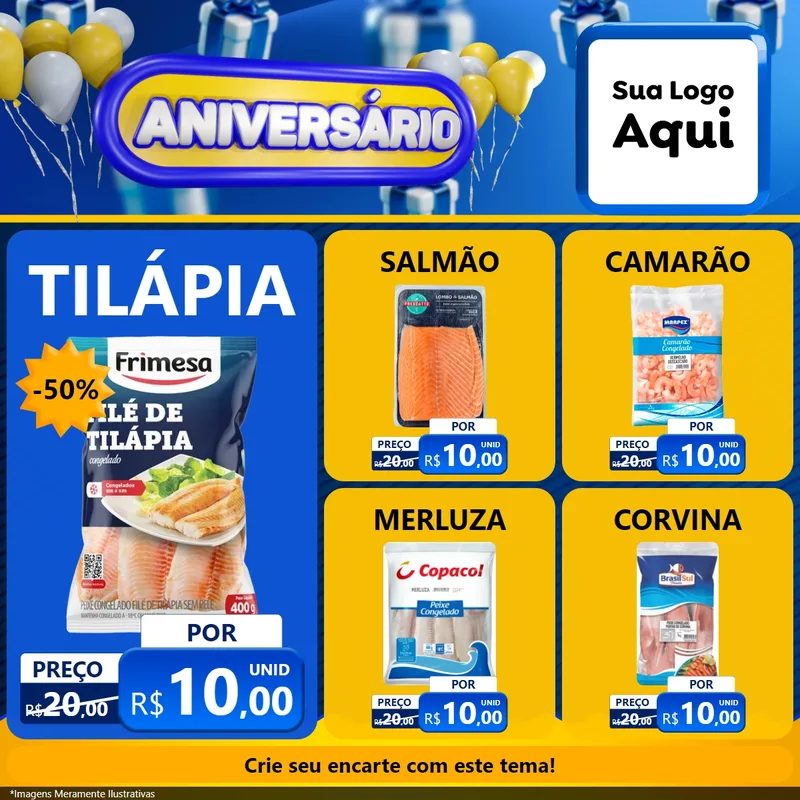 Modelo de Rede Social para Feed Facebook com o tema Aniversário para Peixaria
