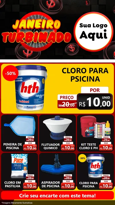 Modelo de Rede Social para Stories com o tema Janeiro Turbinado para Produtos para Piscina