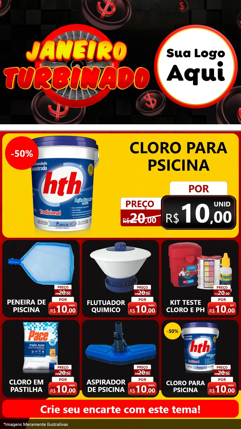 Modelo de Rede Social para Stories com o tema Janeiro Turbinado para Produtos para Piscina
