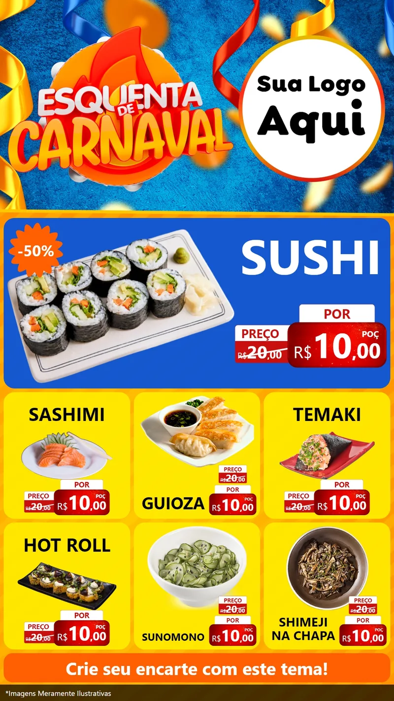 Modelo de Rede Social para Stories com o tema Esquenta de Carnaval para Comida japonesa