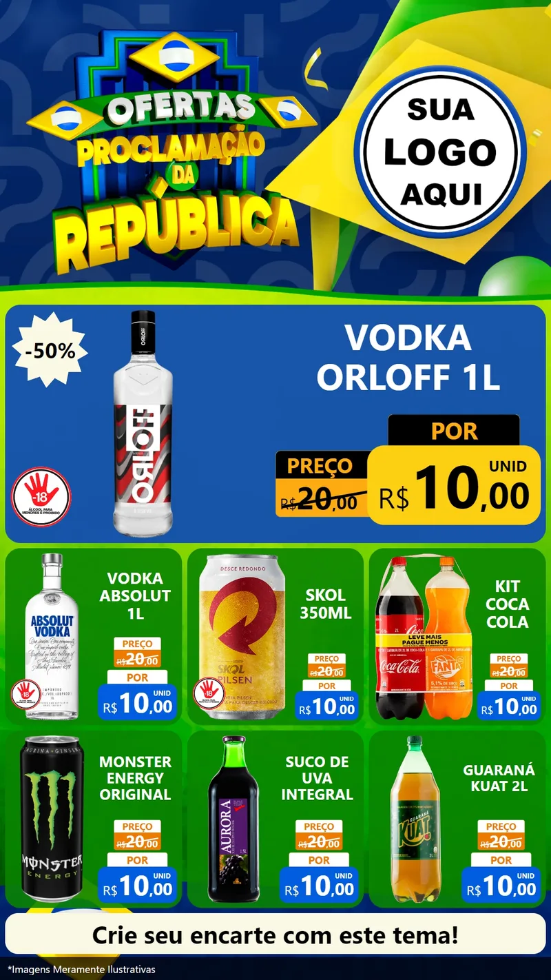 Modelo de Rede Social para Stories com o tema Ofertas Proclamação da República para Distribuidora de bebidas
