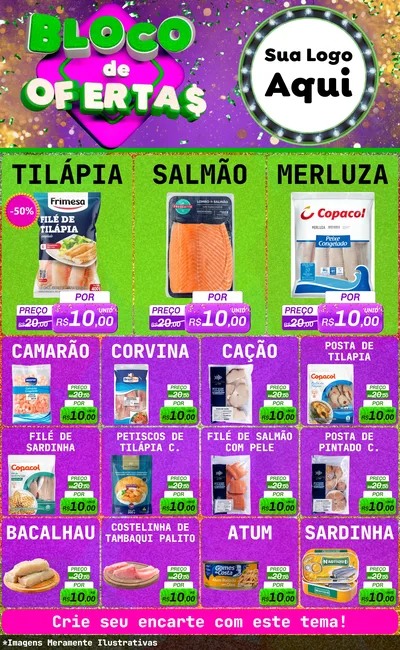 Modelo de Encarte para Encarte Grande com o tema Bloco de Ofertas para Peixaria
