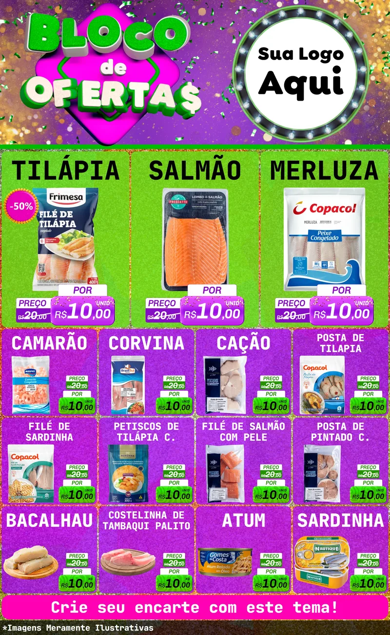 Modelo de Encarte para Encarte Grande com o tema Bloco de Ofertas para Peixaria