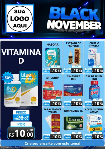 Modelo de Encarte para Encarte A4 Vertical com o tema Black November para Farmácia