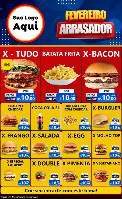 Modelo de Encarte para Encarte Grande com o tema Fevereiro Arrasador para Hamburgueria