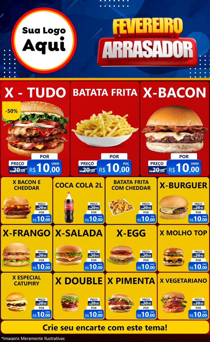 Modelo de Encarte para Encarte Grande com o tema Fevereiro Arrasador para Hamburgueria