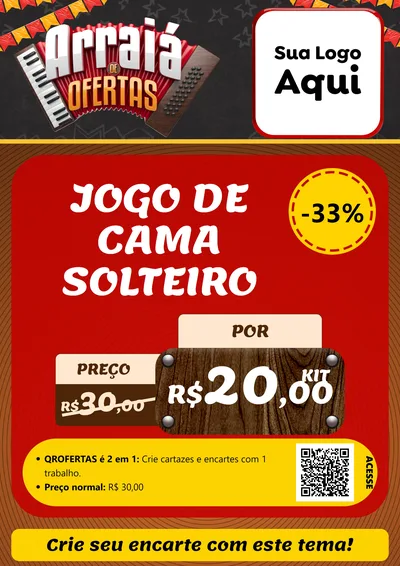 Modelo de Cartaz para Cartaz A4 Vertical com o tema Arraiá de Ofertas - Junina para Cama, Mesa e Banho