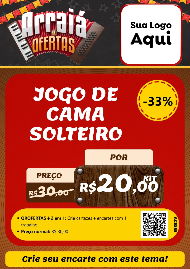 Modelo de Cartaz para Cartaz A4 Vertical com o tema Arraiá de Ofertas - Junina para Cama, Mesa e Banho