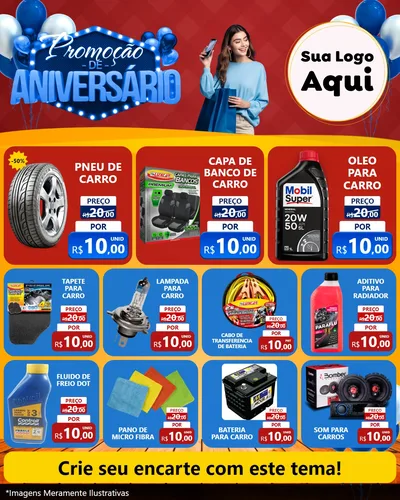 Modelo de Rede Social para Feed Instagram com o tema Promoção de Aniversário para Auto peças
