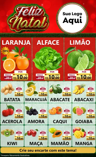 Modelo de Encarte para Encarte Grande com o tema Feliz Natal para Hortifrúti