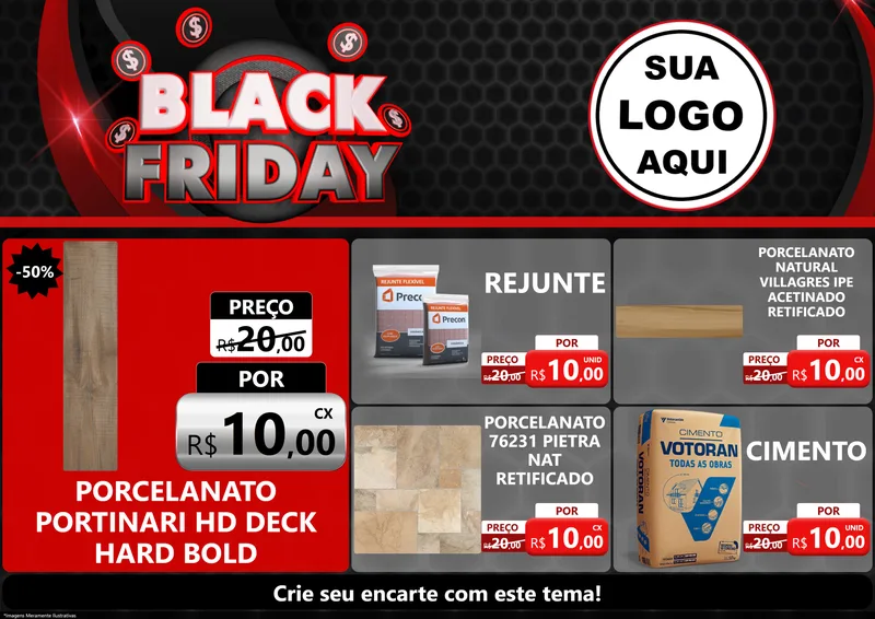 Modelo de Encarte para Encarte A4 Horizontal com o tema Black Friday para Pisos e revestimentos