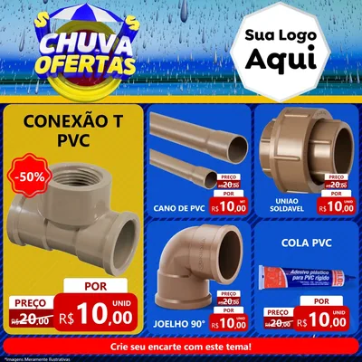Modelo de Rede Social para Feed Facebook com o tema Chuva de Ofertas para Tubos e conexões