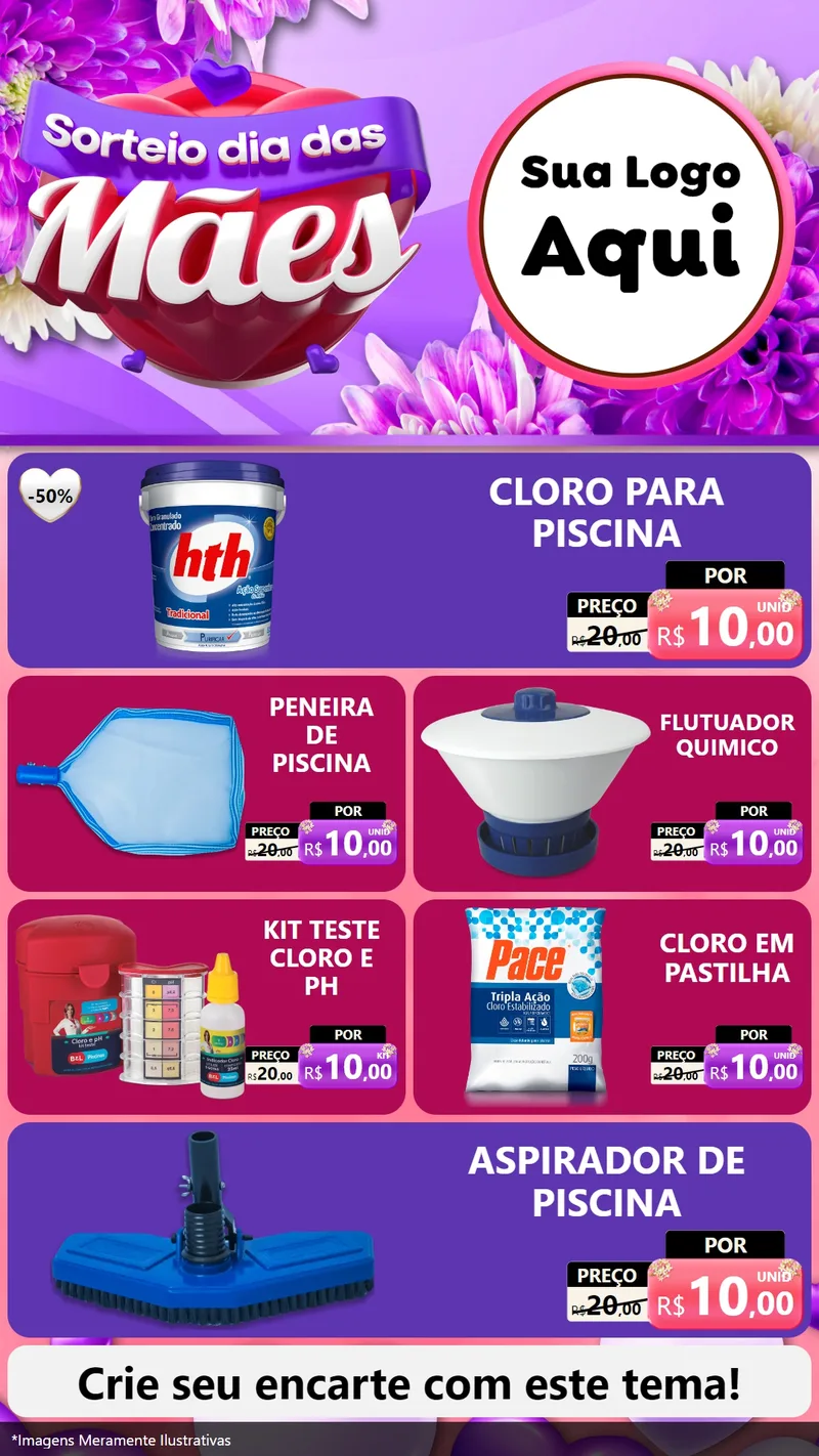 Modelo de TV para TV Vertical com o tema Sorteio Dia das Mães para Produtos para Piscina