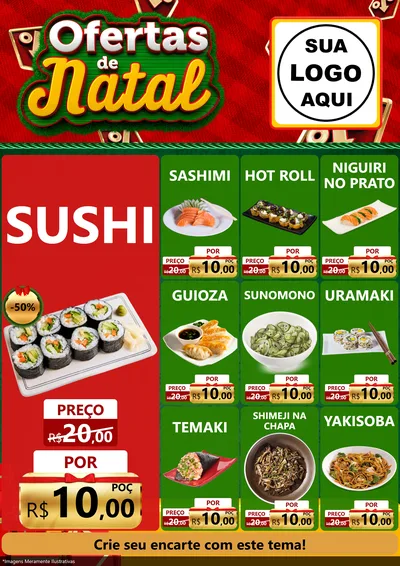 Modelo de Encarte para Encarte A4 Vertical com o tema Ofertas de Natal para Comida japonesa