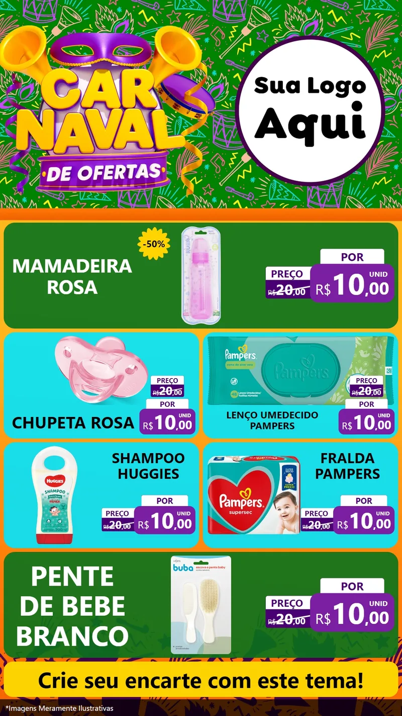 Modelo de TV para TV Vertical com o tema Carnaval de Ofertas para Bebês