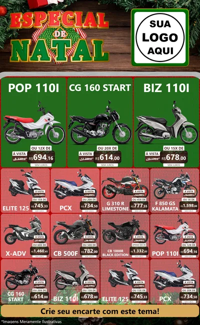 Modelo de Encarte para Encarte Grande com o tema Especial de Natal para Concessionaria de Motos