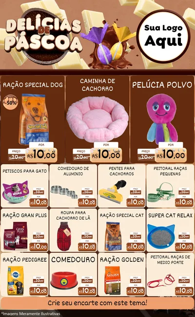 Modelo de Encarte para Encarte Grande com o tema Delícias de Páscoa para Pet Shop