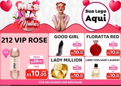 Modelo de Encarte para Encarte A4 Horizontal com o tema Mês da Mulher para Perfumes