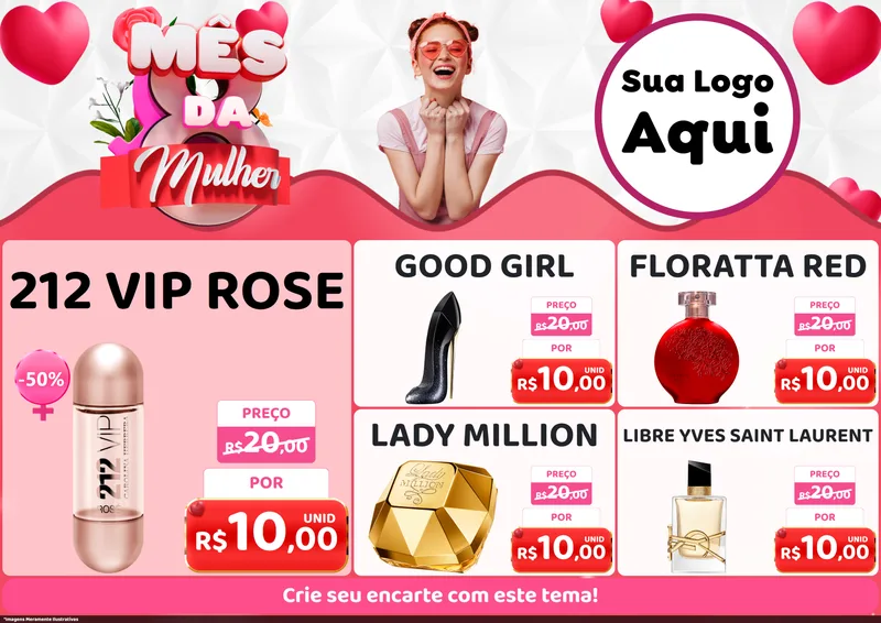 Modelo de Encarte para Encarte A4 Horizontal com o tema Mês da Mulher para Perfumes