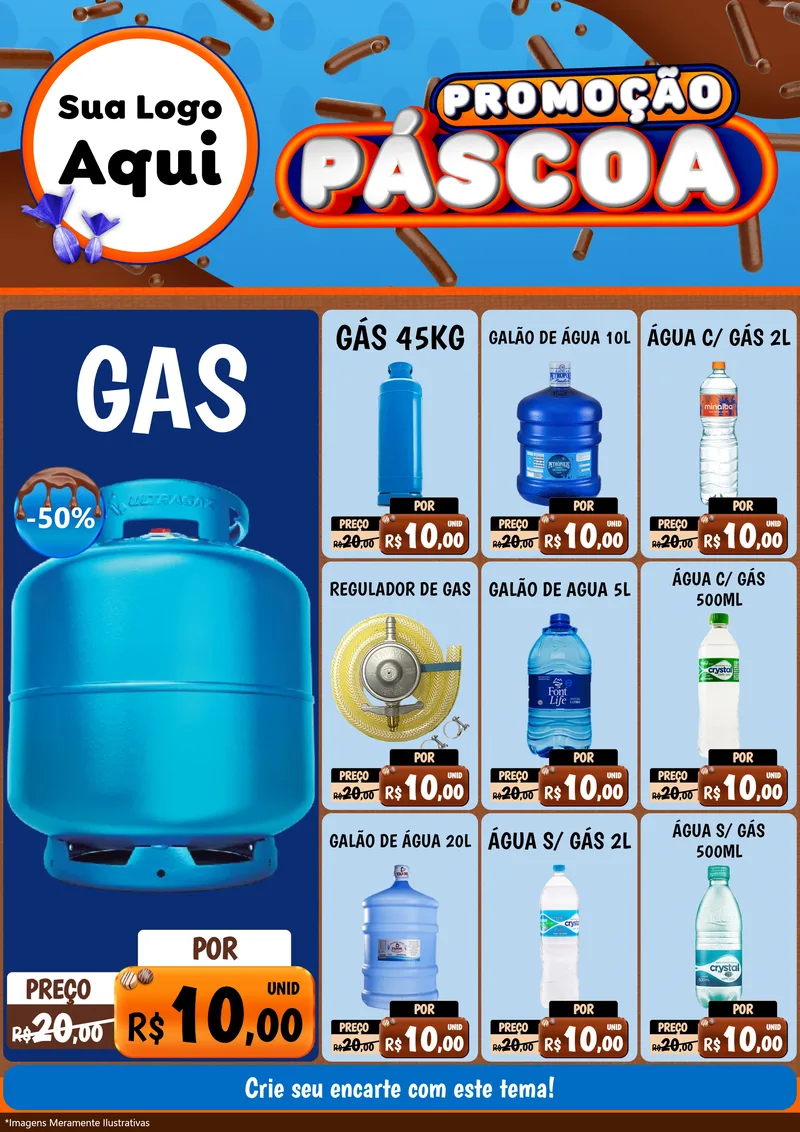 Modelo de Encarte para Encarte A4 Vertical com o tema Promoção Páscoa para Água e gás