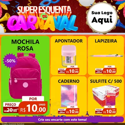 Modelo de Rede Social para Feed Facebook com o tema Super Esquenta de Carnaval para Papelaria