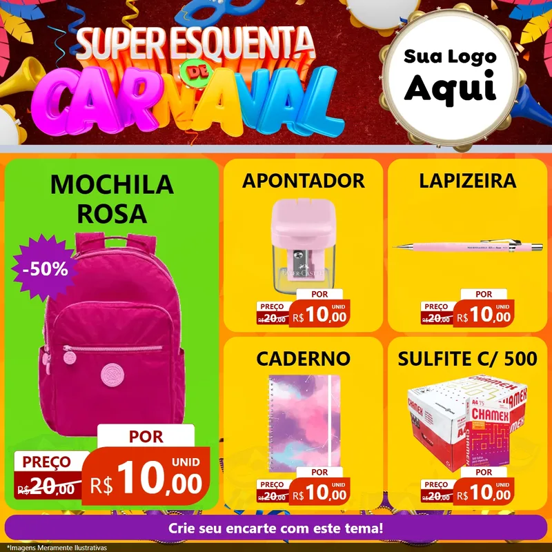 Modelo de Rede Social para Feed Facebook com o tema Super Esquenta de Carnaval para Papelaria