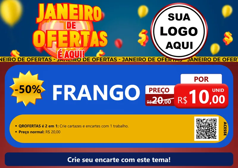 Modelo de Cartaz para Cartaz A4 Horizontal com o tema Janeiro de Ofertas É Aqui! para Assados