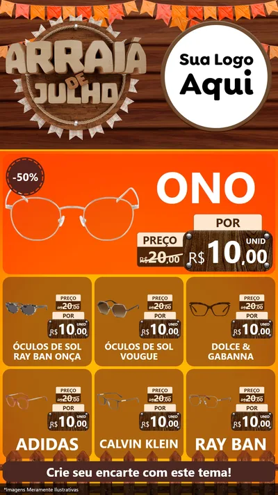 Modelo de Rede Social para Stories com o tema Arraiá de Julho - Junina para Óticas
