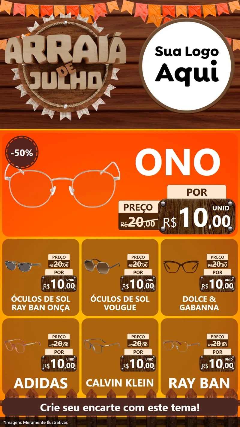 Modelo de Rede Social para Stories com o tema Arraiá de Julho - Junina para Óticas